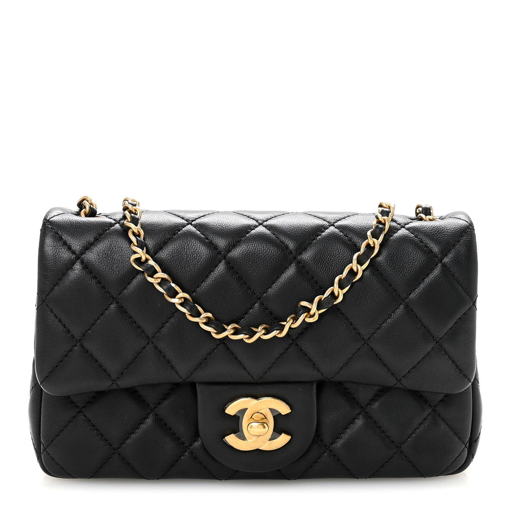 Lambskin Quilted Mini Rectangular Pearl Crush Flap Black