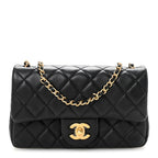 Lambskin Quilted Mini Rectangular Pearl Crush Flap Black