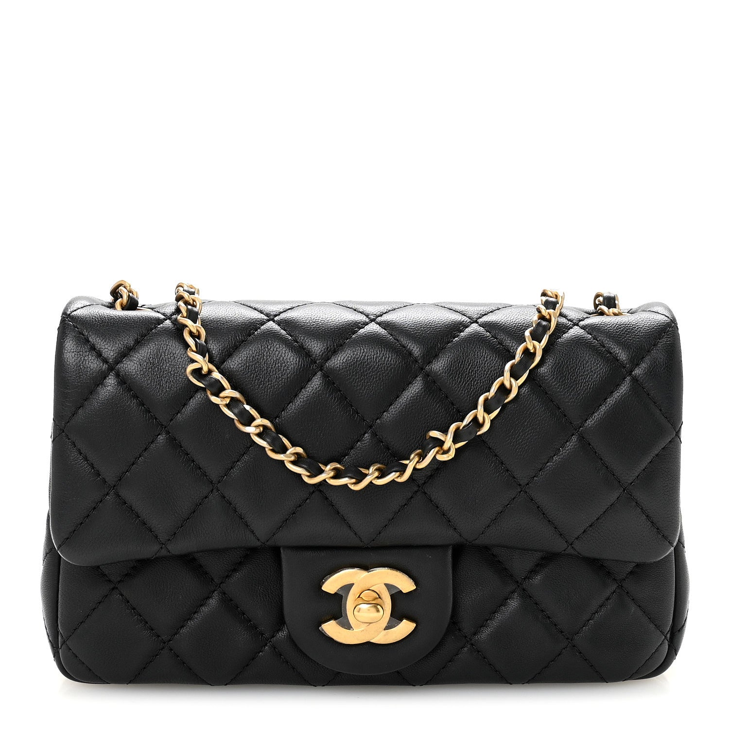 Lambskin Quilted Mini Rectangular Pearl Crush Flap Black