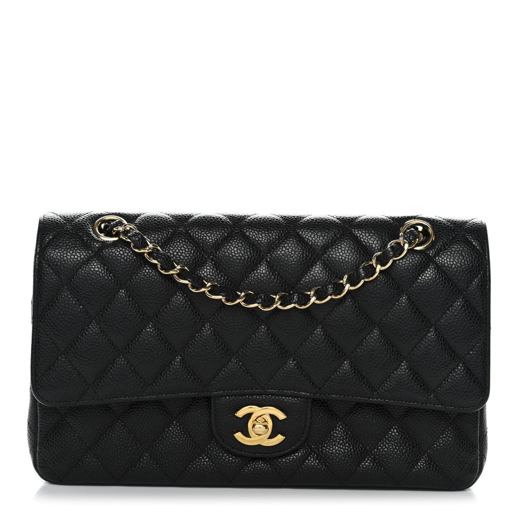 Caviar Quilted Medium Double Flap Black