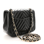 Lambskin Chevron Quilted Mini Square Flap Black