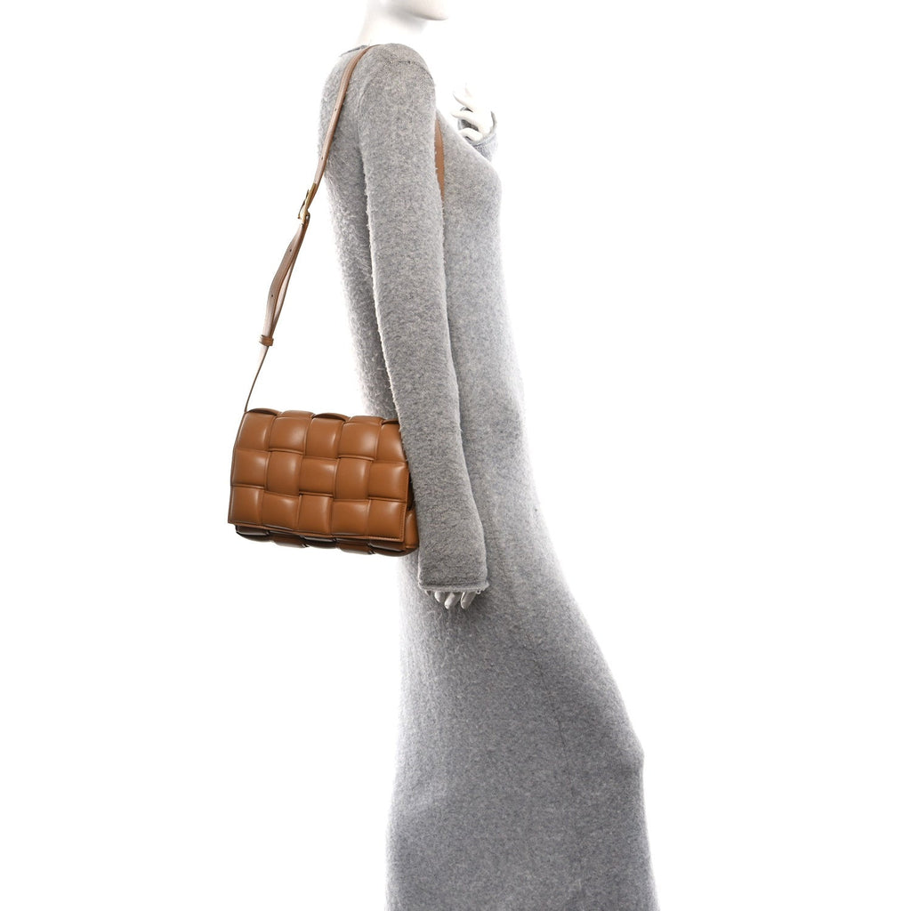 Nappa Maxi Intreccio Padded Cassette Crossbody Bag Caramel