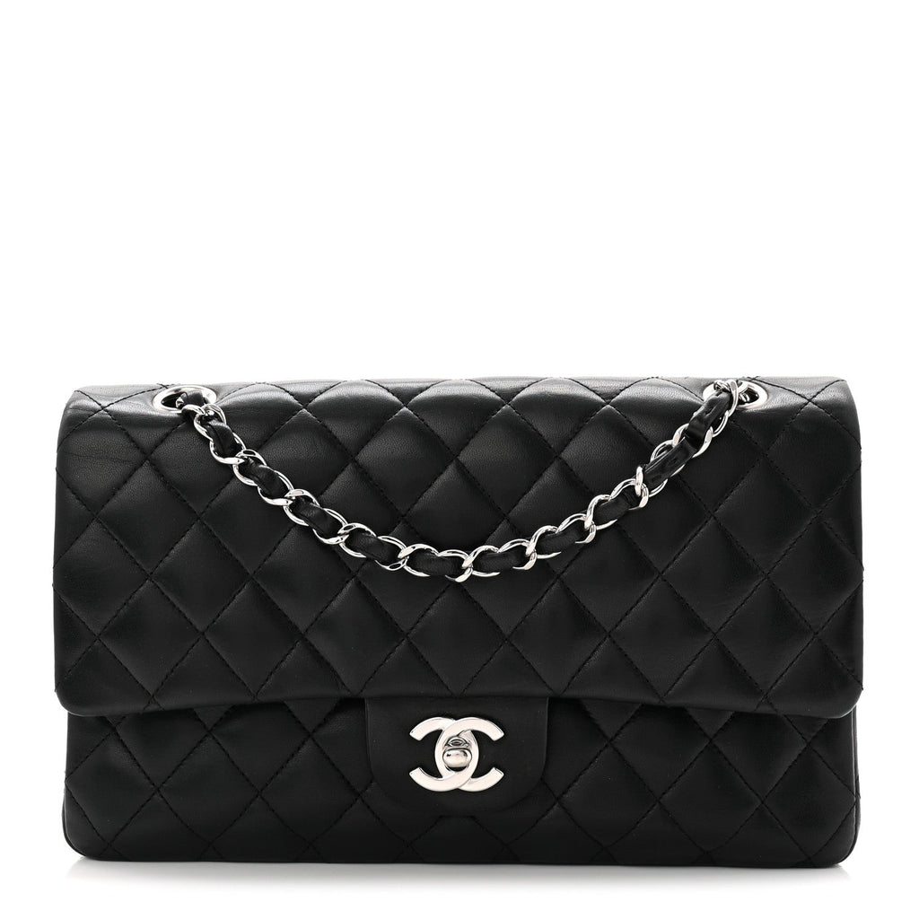 Lambskin Quilted Medium Double Flap Black