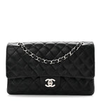 Lambskin Quilted Medium Double Flap Black