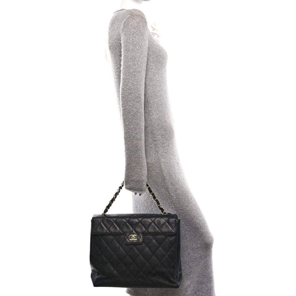 Caviar Quilted Single Flap Black