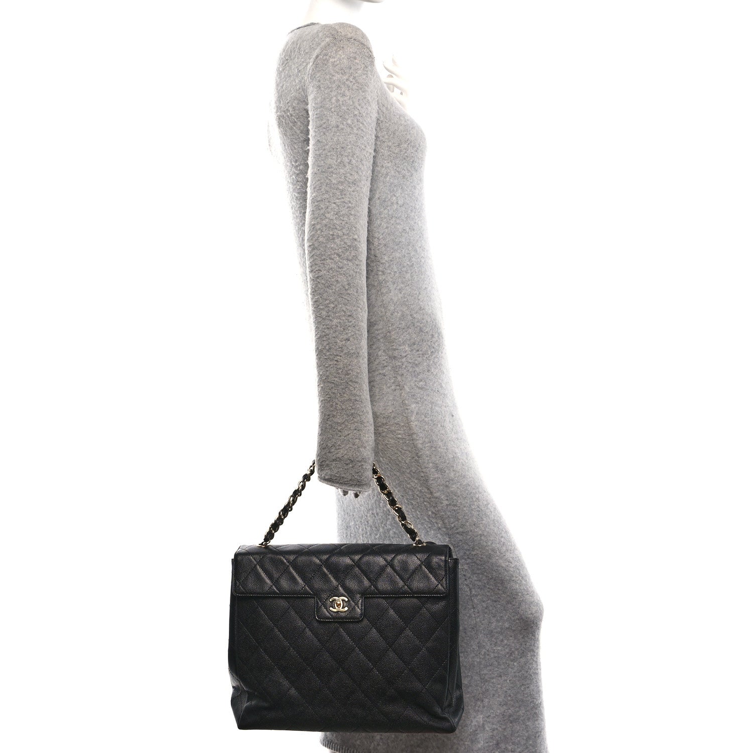 Caviar Quilted Single Flap Black