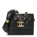 Lambskin Pearl Quilted CC Flap Card Holder With Chain  Black