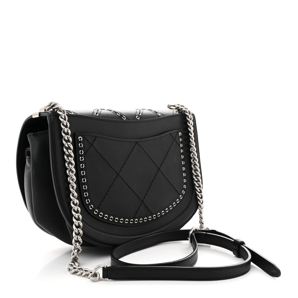 Calfskin Coco Eyelets Small Flap Bag Black