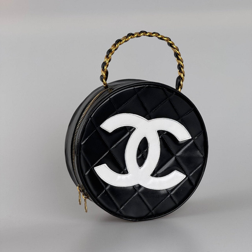 Chanel 1995 Black Round Vanity Case