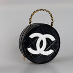 Chanel 1995 Black Round Vanity Case