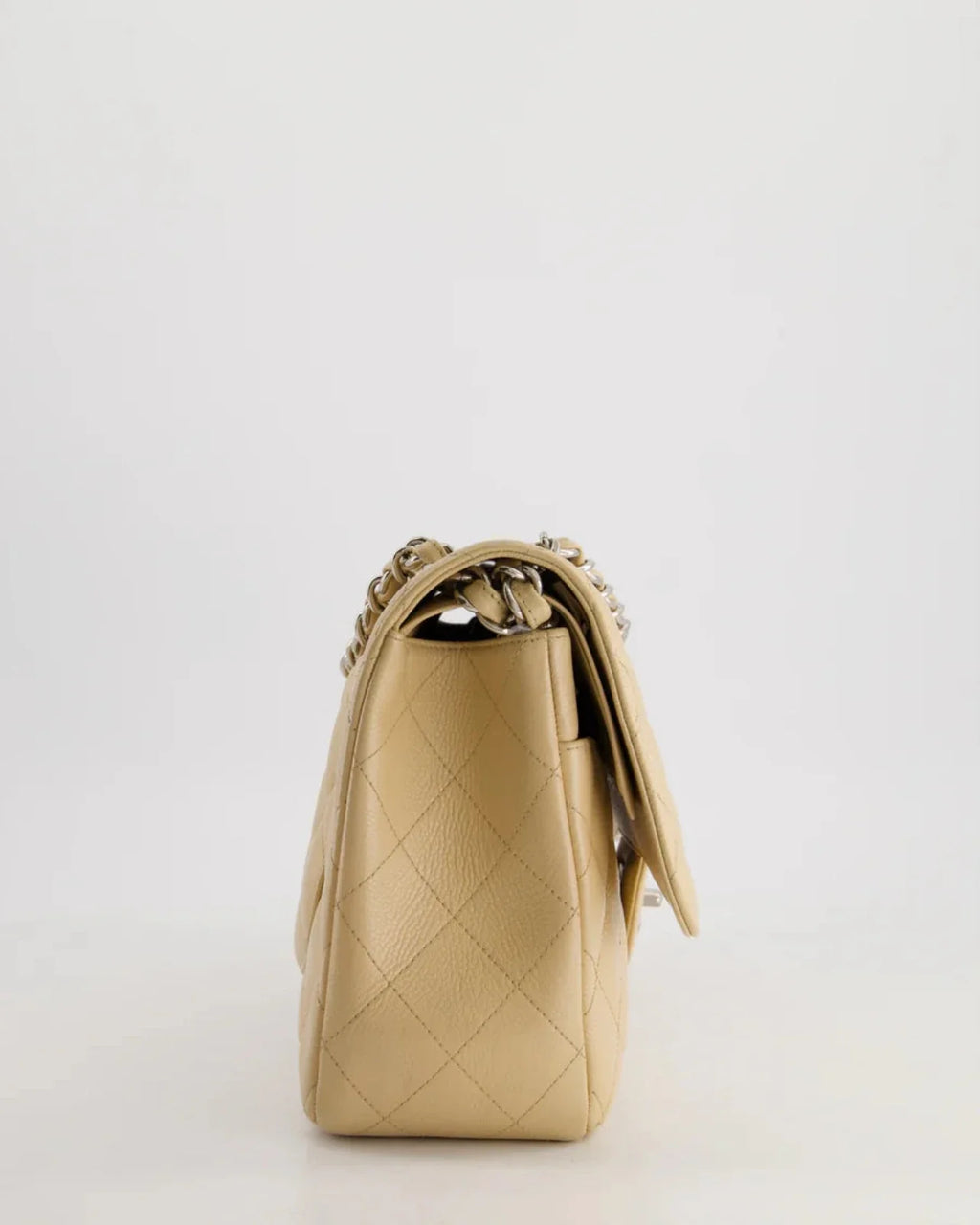 Chanel timeless Flap Bag Beige Jumbo Size Caviar Leather with Silver Hardware