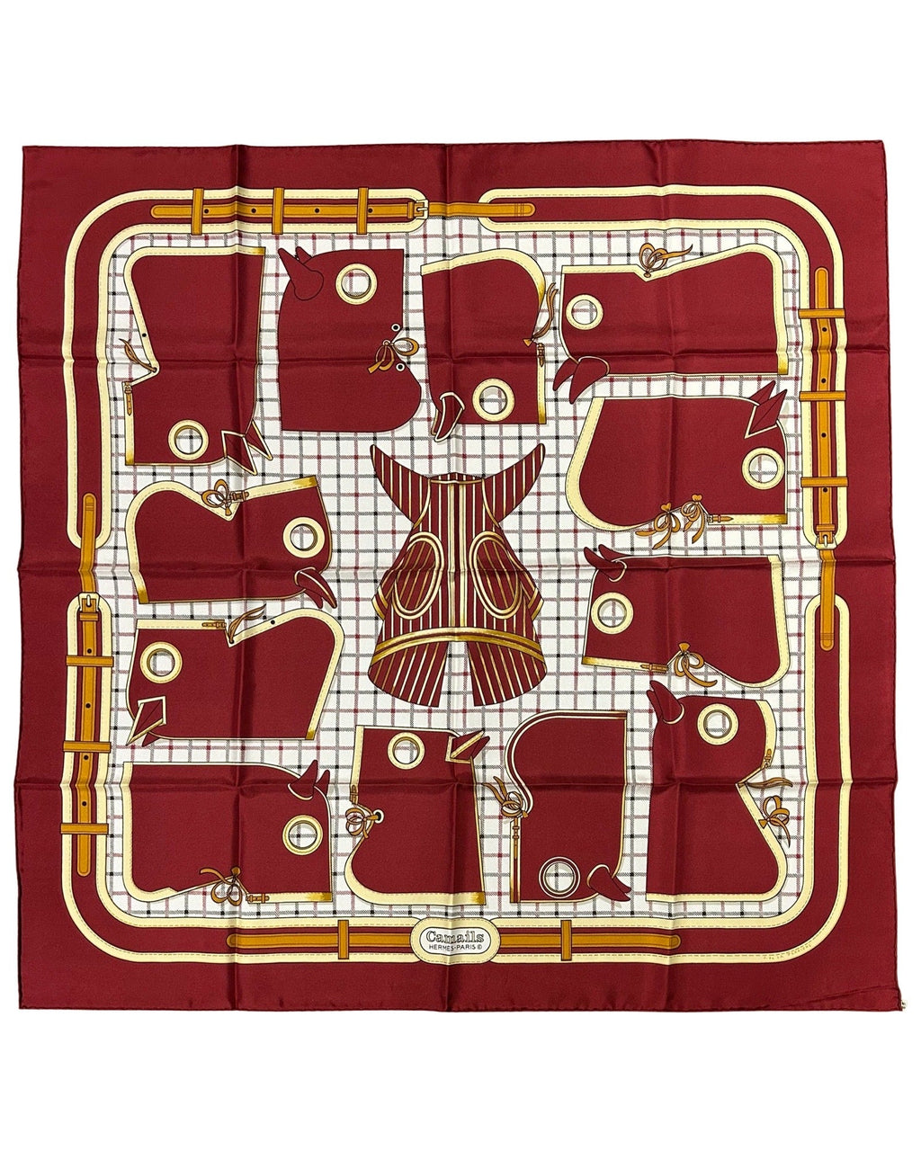 Hermes Vintage Camails Silk Scarf in Maroon c1974