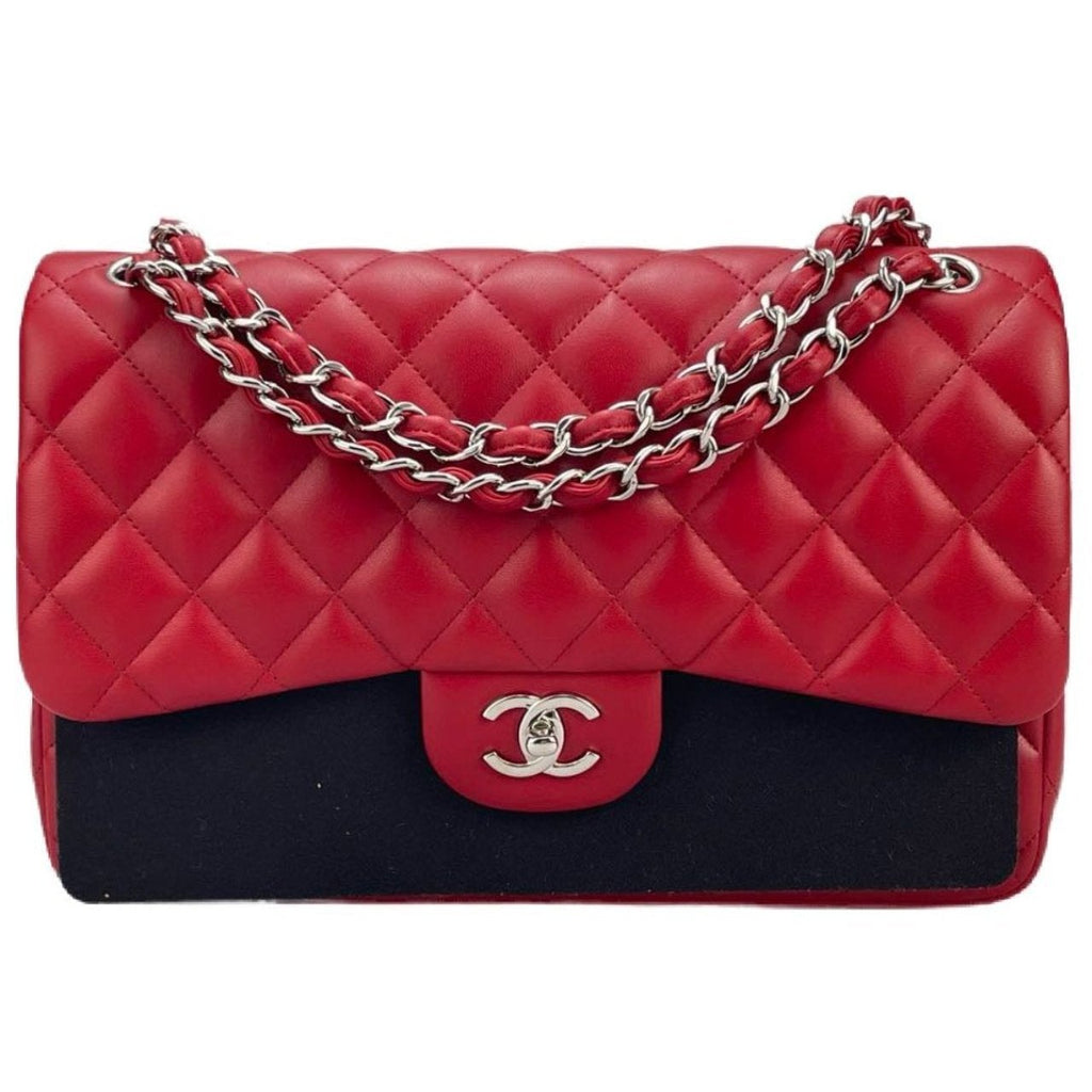 Chanel Red Timeless Classic jumbo Bag in Lambskin silber Hardware
