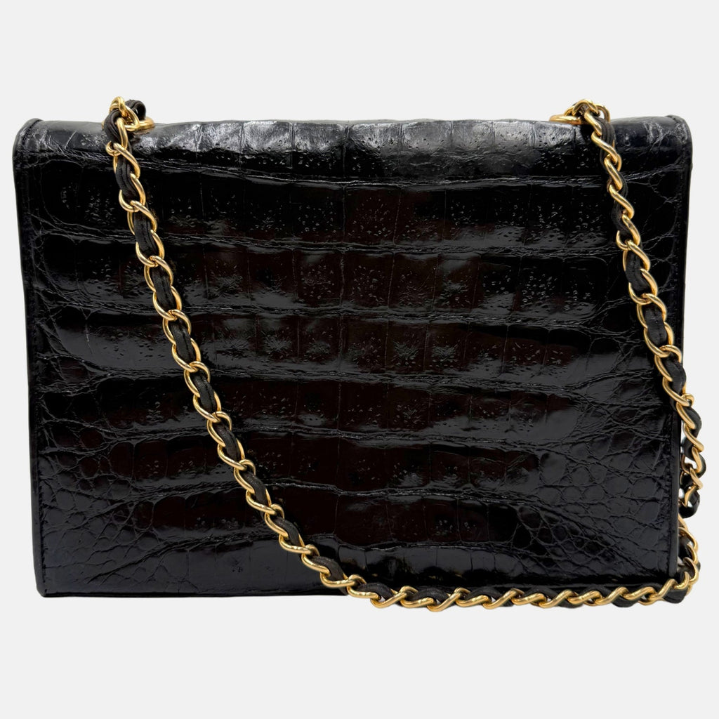 Flap Bag Black Crocodile Leather Medium