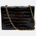 Flap Bag Black Crocodile Leather Medium