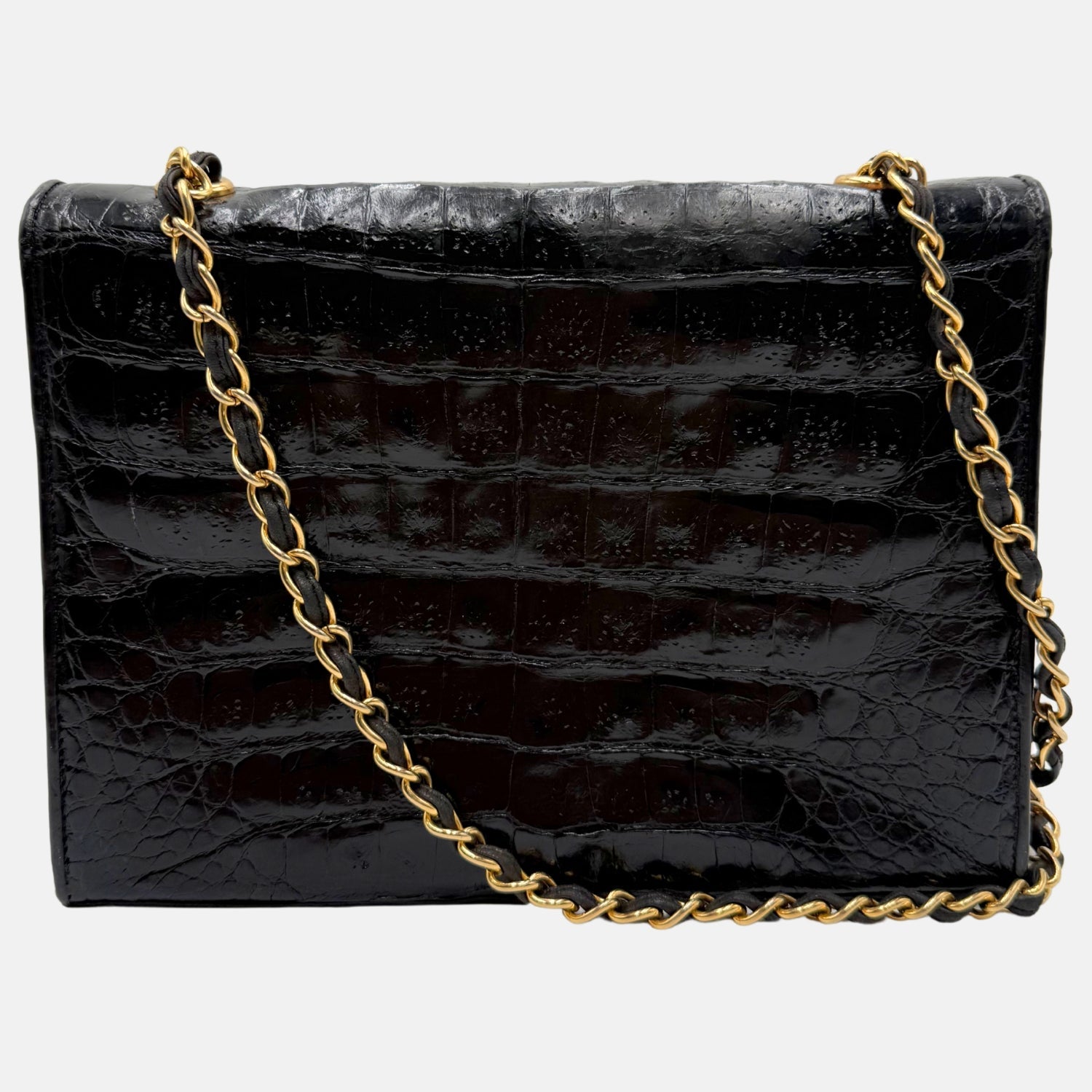 Flap Bag Black Crocodile Leather Medium
