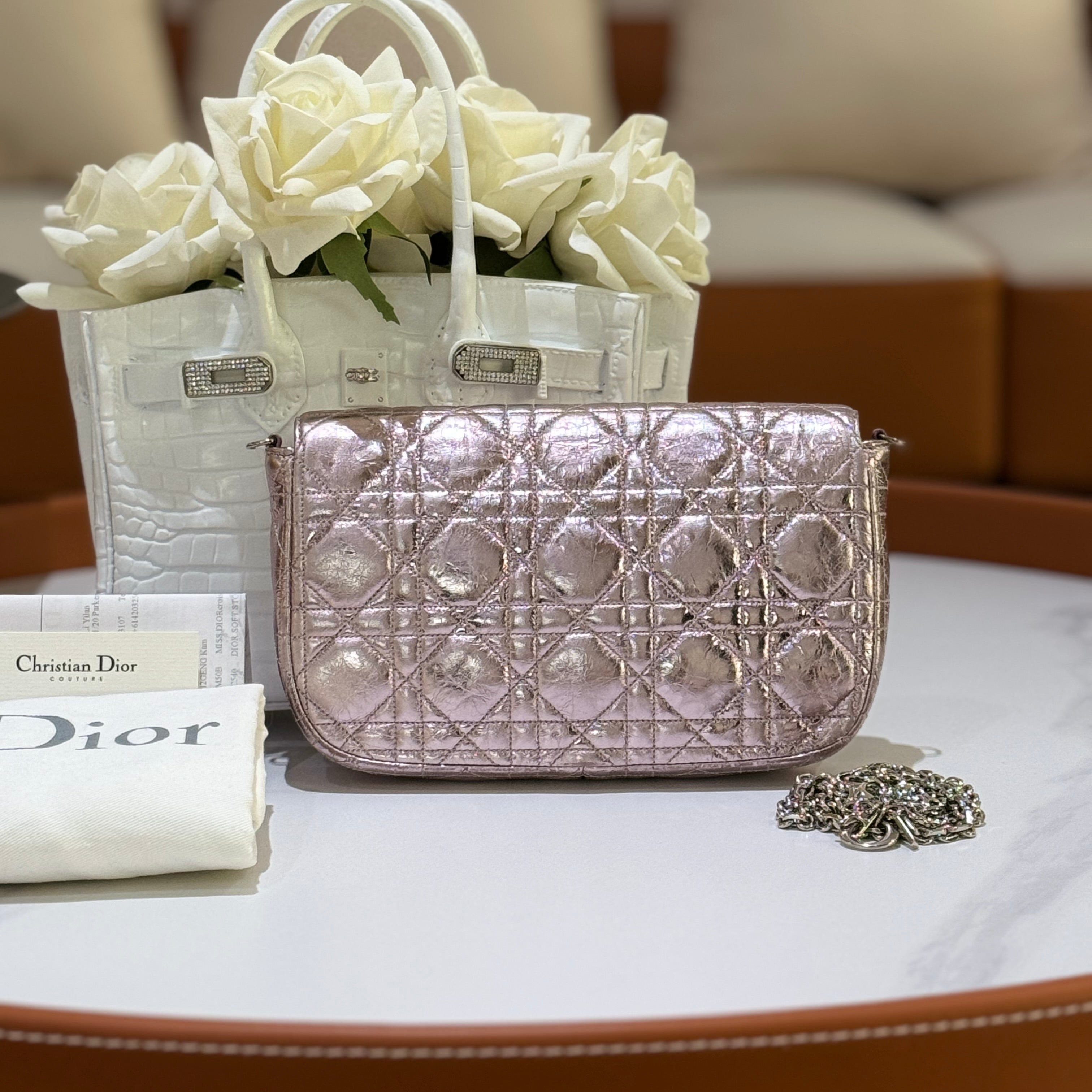MISS DIOR PEARLESCENT PINK-PURPLE CHAIN BAG