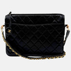 Satchel Bag Black Leather Matelasse Vintage
