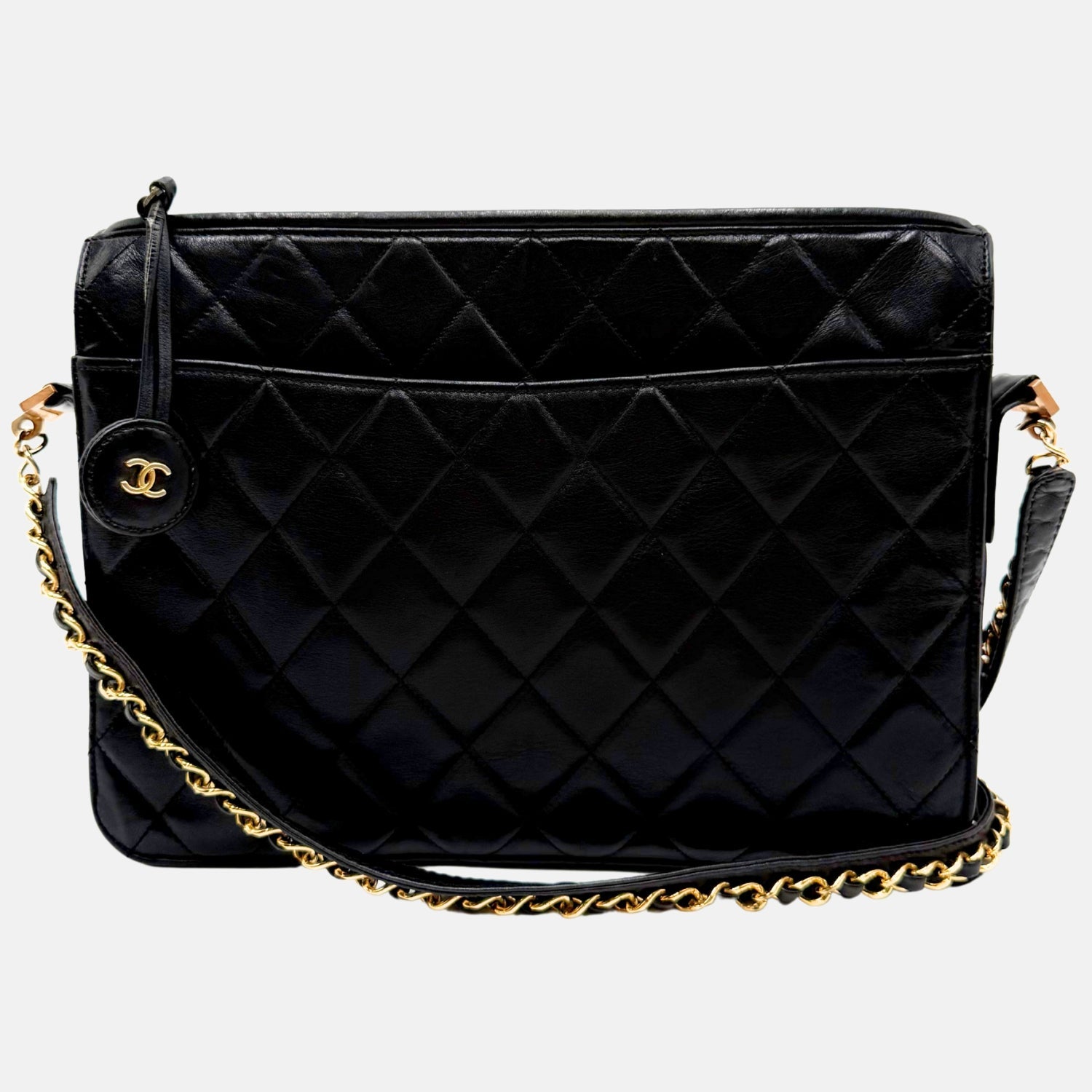 Satchel Bag Black Leather Matelasse Vintage