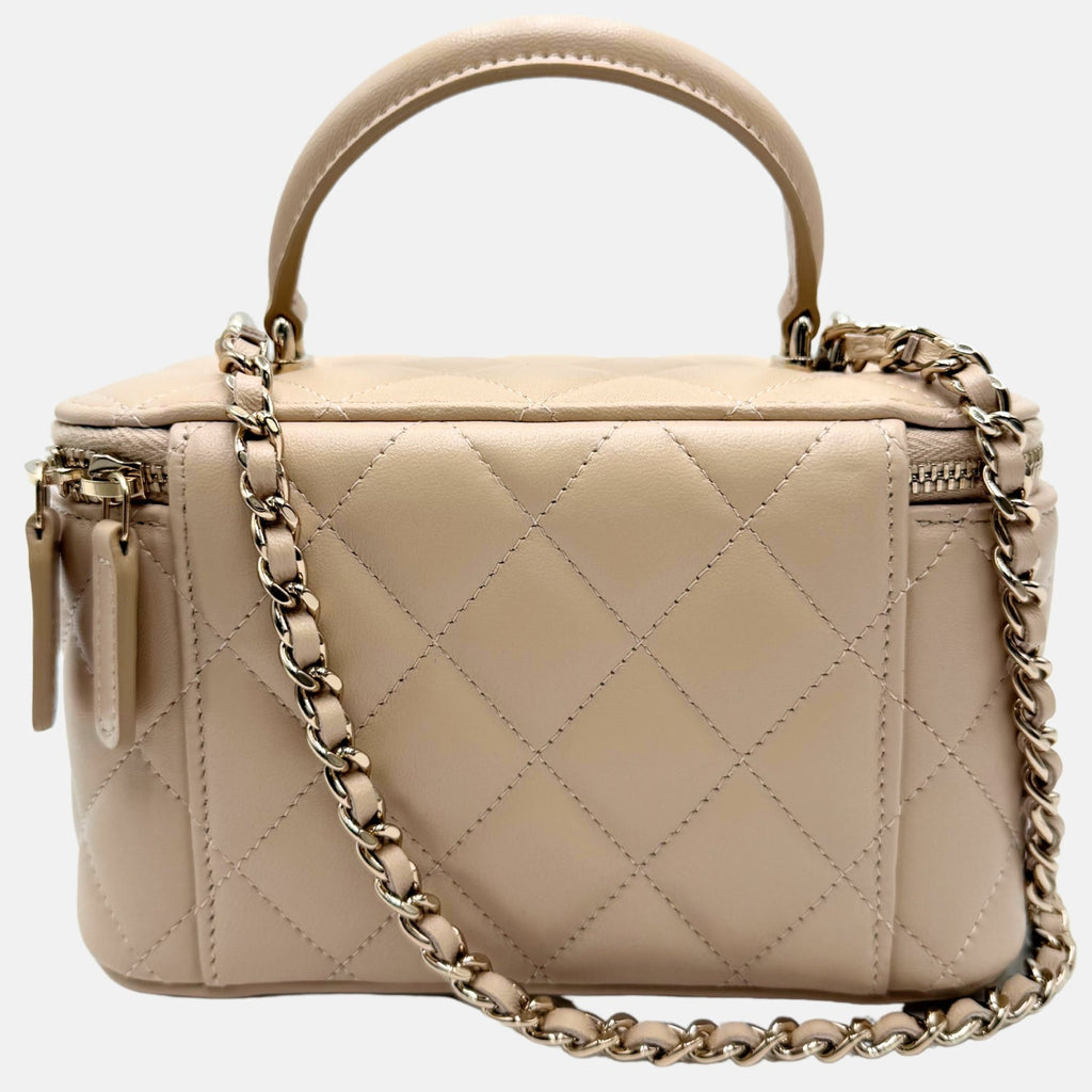 Vanity Case Beige Quilted Lambskin Small