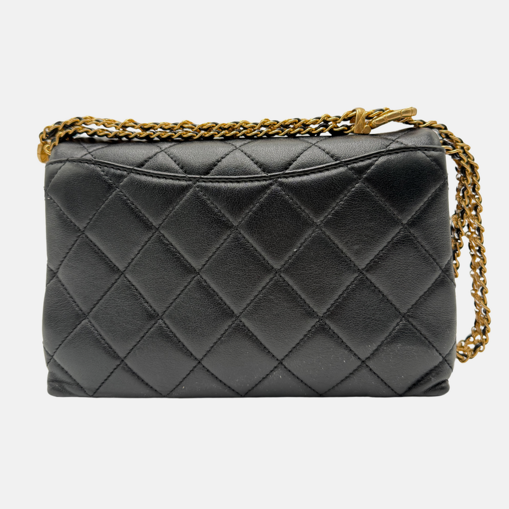 Belt Chain Strap Flap Bag Black