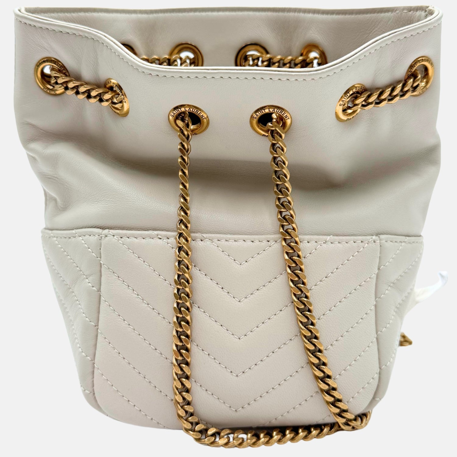 Jamie Bucket Bag White Quilted Lambskin