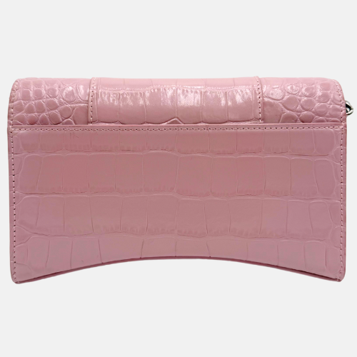 Hourglass Chain Wallet Pink Crocodile Embossed