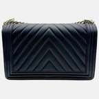 Boy Bag Dark Navy Blue Chevron Lambskin Medium