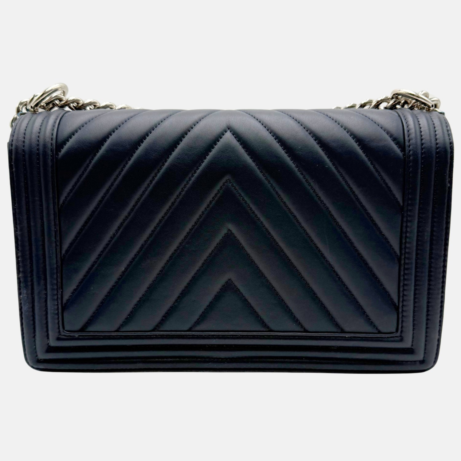 Boy Bag Dark Navy Blue Chevron Lambskin Medium