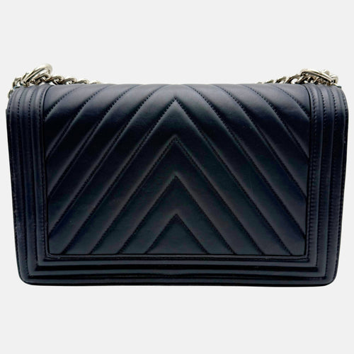 Boy Bag Dark Navy Blue Chevron Lambskin Medium