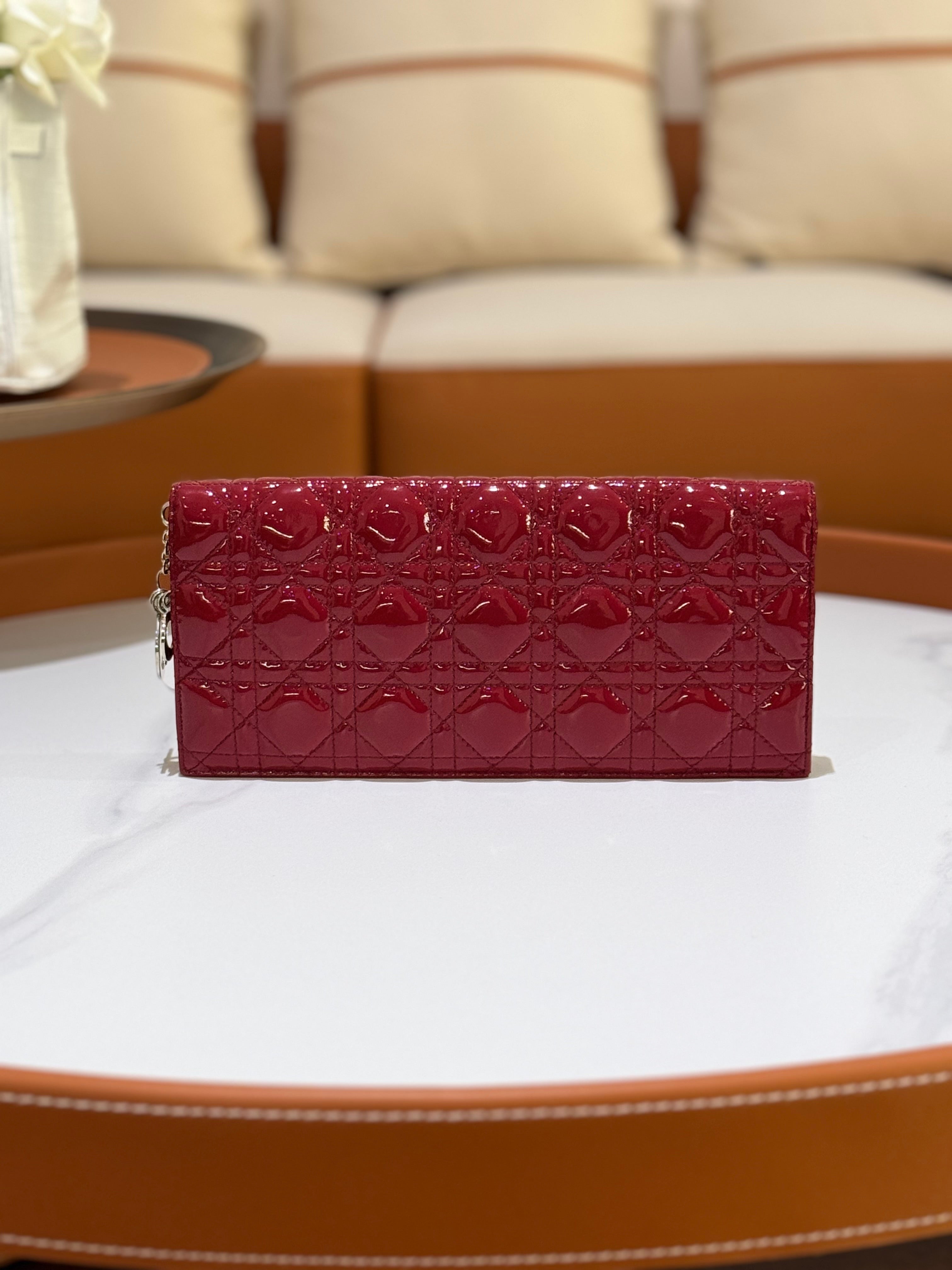 DIOR LADY DIOR POUCH RED PATENT LEATHER