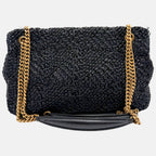Jamie Flap Bag Black Raffia Medium