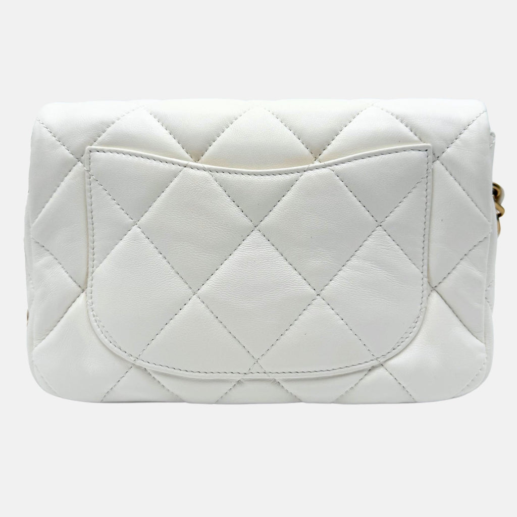 Coco Love Heart Flap Bag White Quilted Lambskin