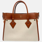 On My Side Tote Brown Calfskin and Cream Canvas