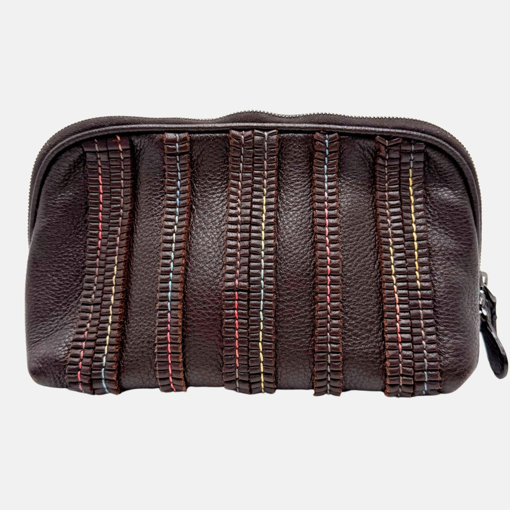 Clutch Dark Brown Multicolor Stitched Stripes