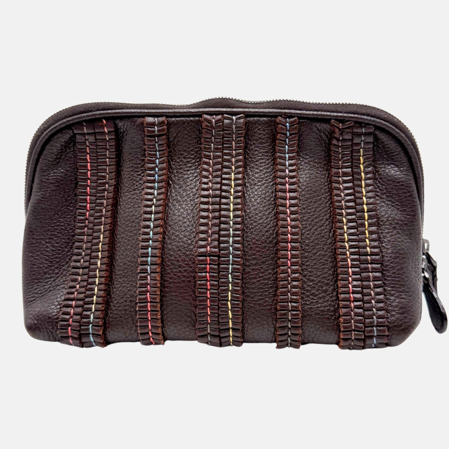 Clutch Dark Brown Multicolor Stitched Stripes