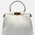 Peekaboo Medium Top Handle Bag White Shearling and Leather