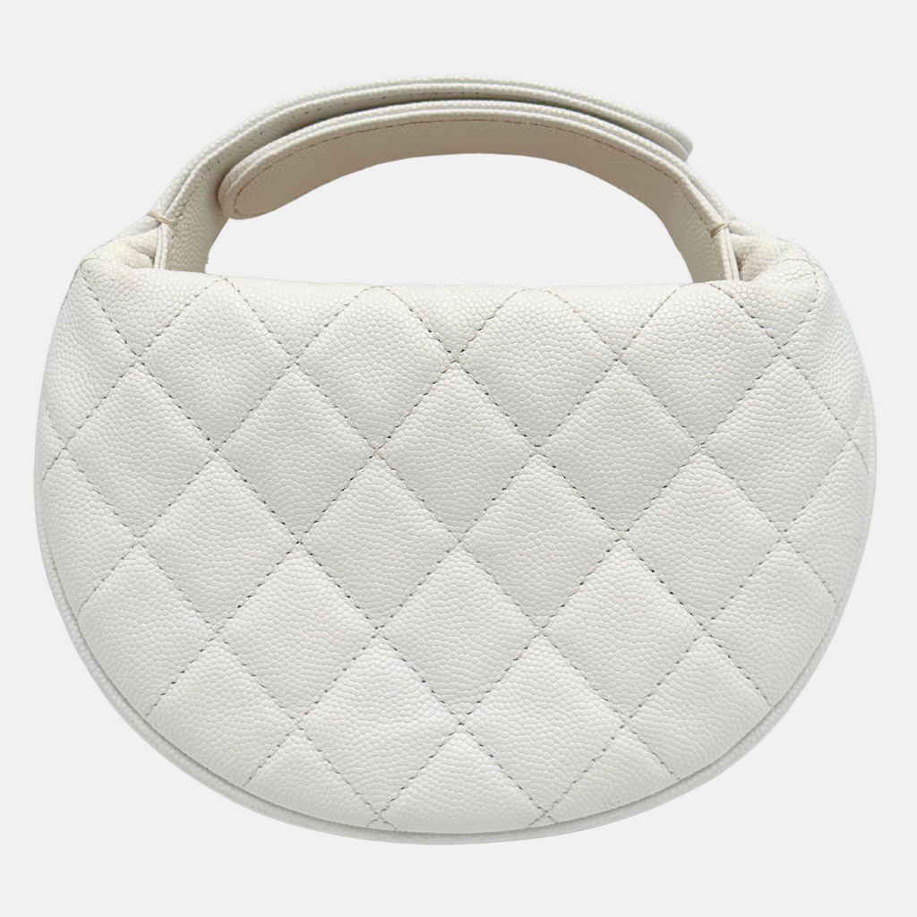 Front Pocket Hobo Pouch Mini White Quilted Caviar