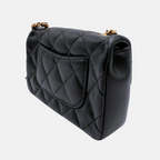 Heart Charms Mini Classic Square Flap Black Lambskin