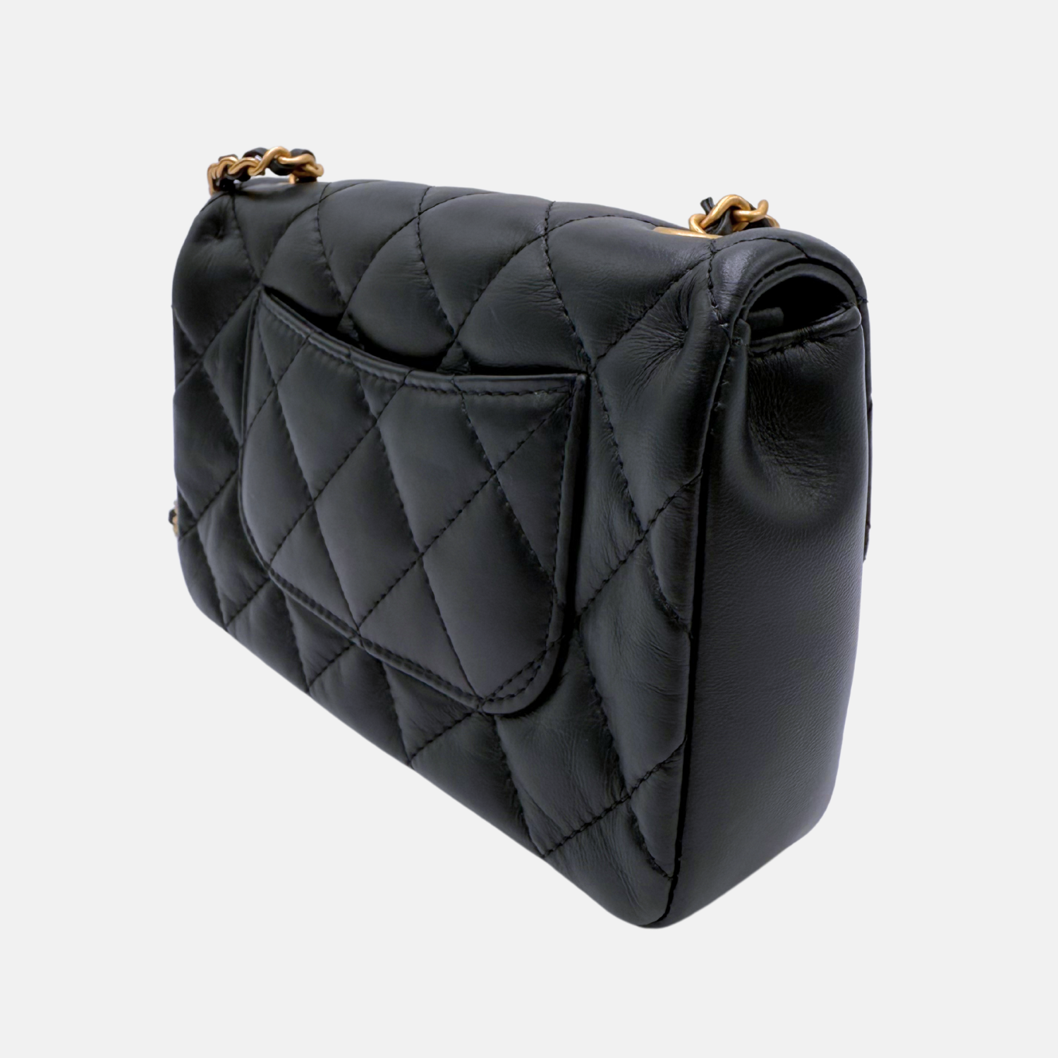 Heart Charms Mini Classic Square Flap Black Lambskin
