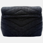 Puffer Crossbody Bag Black Bouclé Fabric Medium