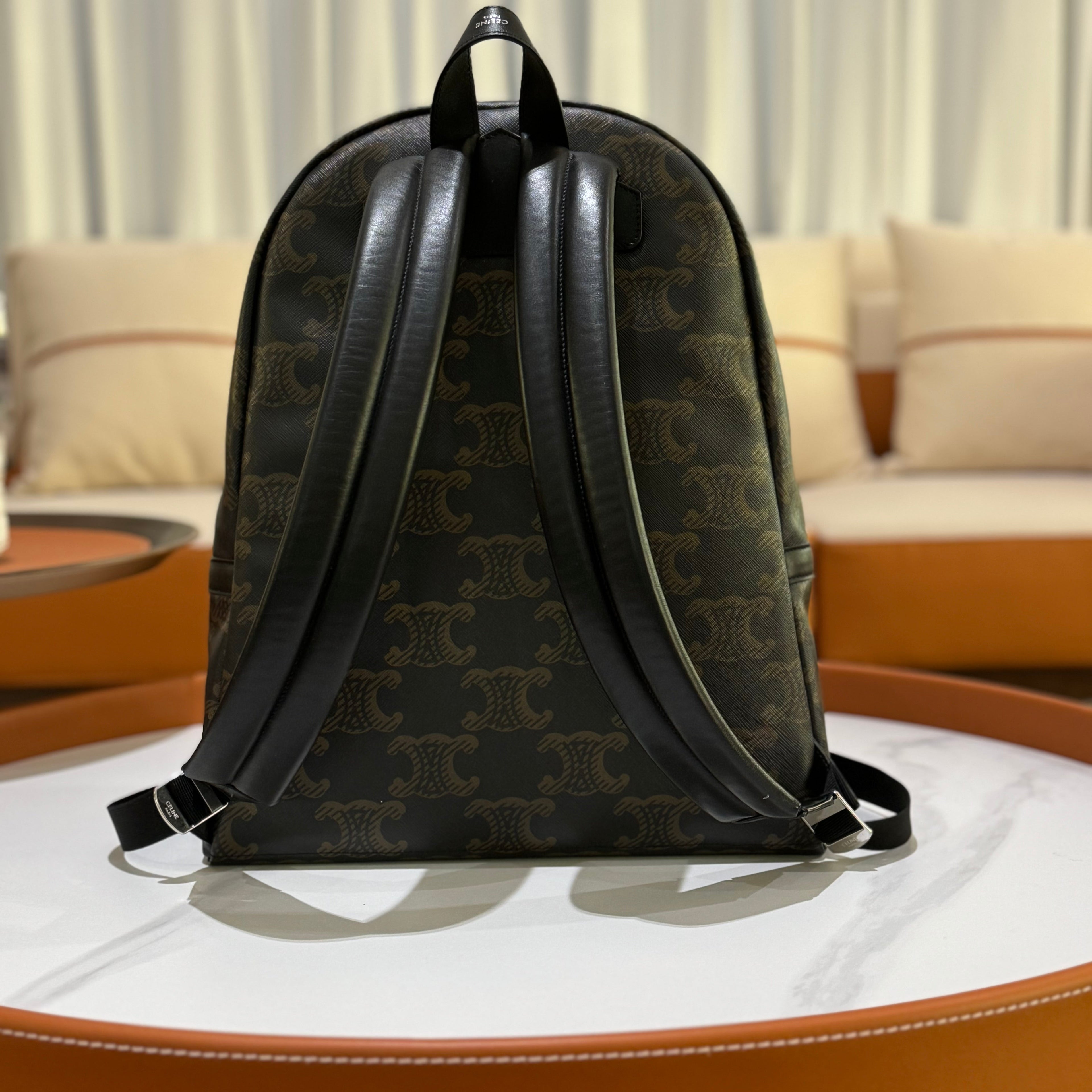 CELINE MEDIUM BACKPACK IN TRIOMPHE CANVAS AND CALFSKIN