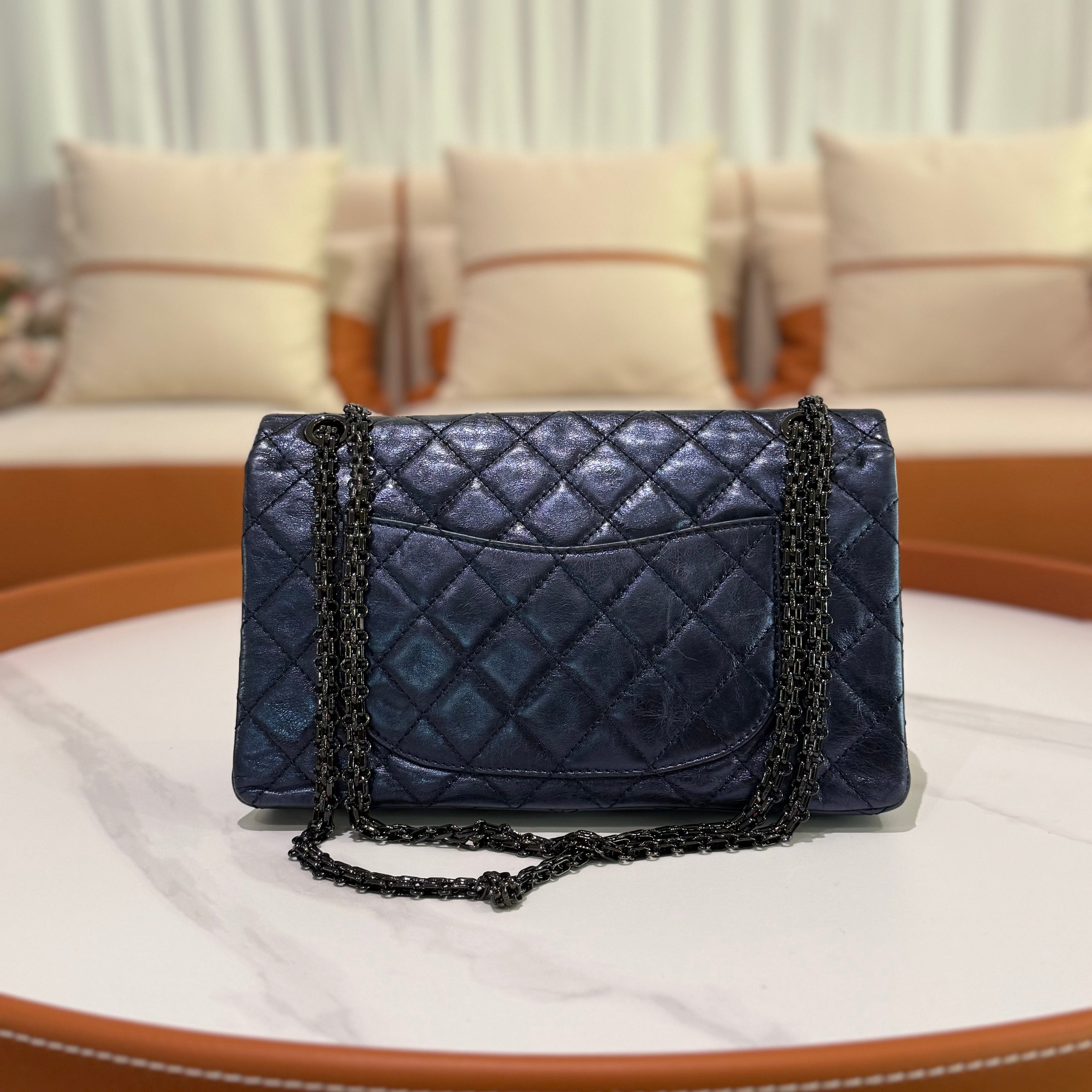 CHANEL 2.55 LARGE SHOULDER BAG DARK NAVY OILED CALFSKIN