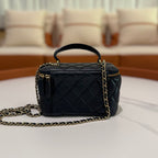 CHANEL VANITY CASE WITH HANDLE DARK BLUE LAMBSKIN