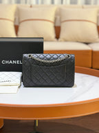 CHANEL 2.55 BLACK WITH SILVER HARDWARE AND CHIP