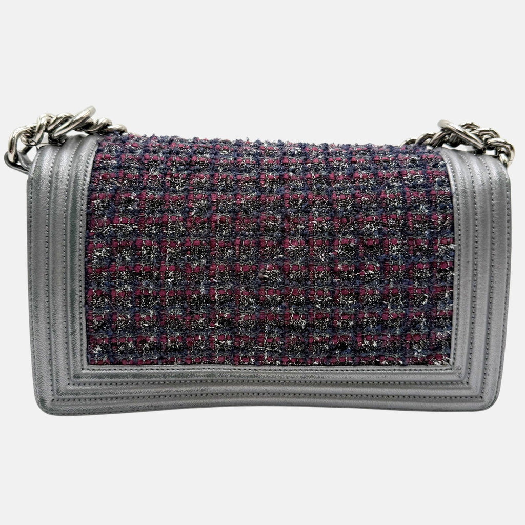 Boy Bag Grey Metallic Tweed and Leather Medium