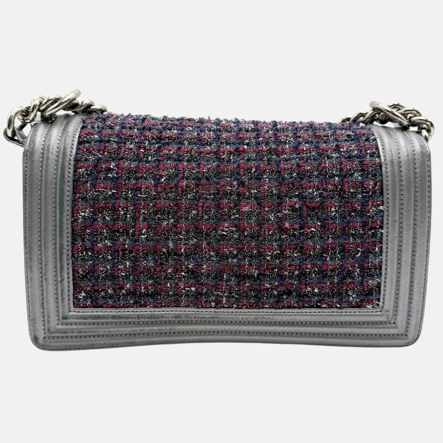Boy Bag Grey Metallic Tweed and Leather Medium
