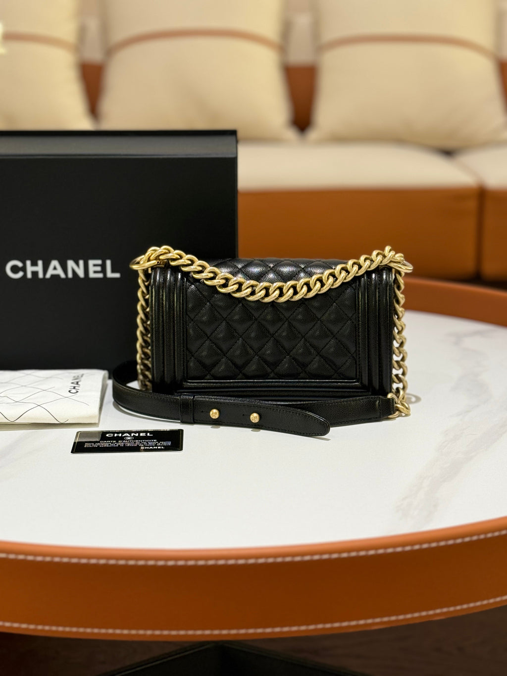 CHANEL LEBOY SMALL BLACK WITH GOLD CHAIN