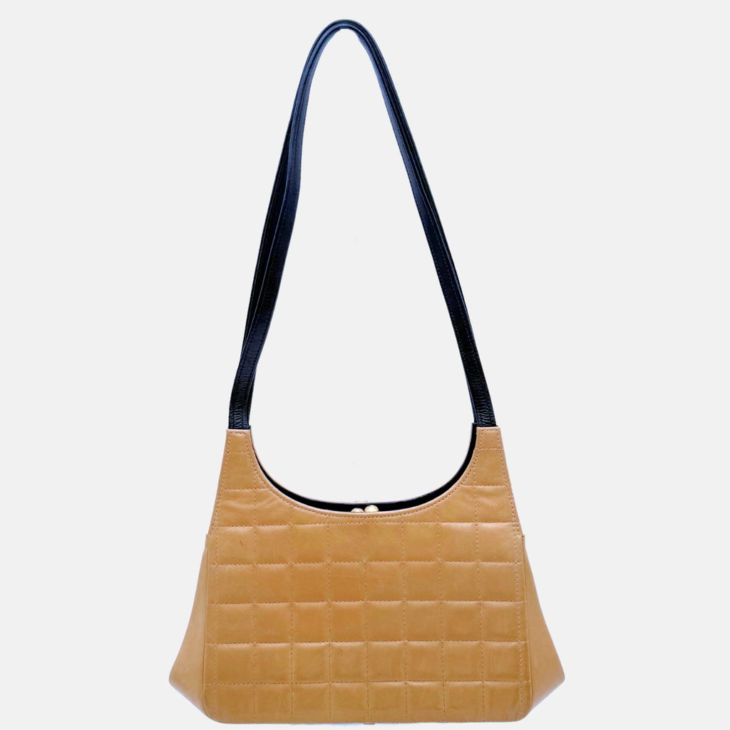 Vintage Chocolate Bar Shoulder Bag Nude Square Quilted Leather