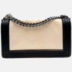 Boy Bag Black and Cream Leather Medium